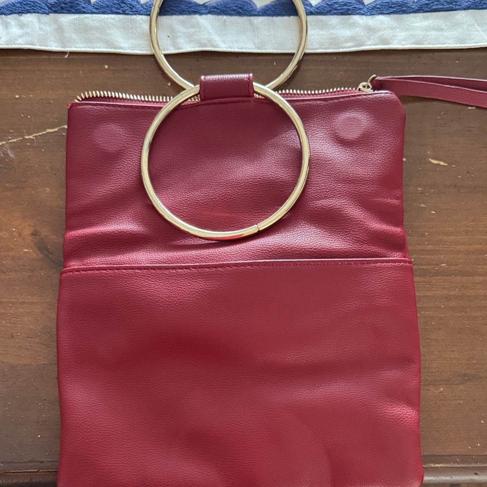 Chelsea28 Red Clutch with Gold Ring Handle